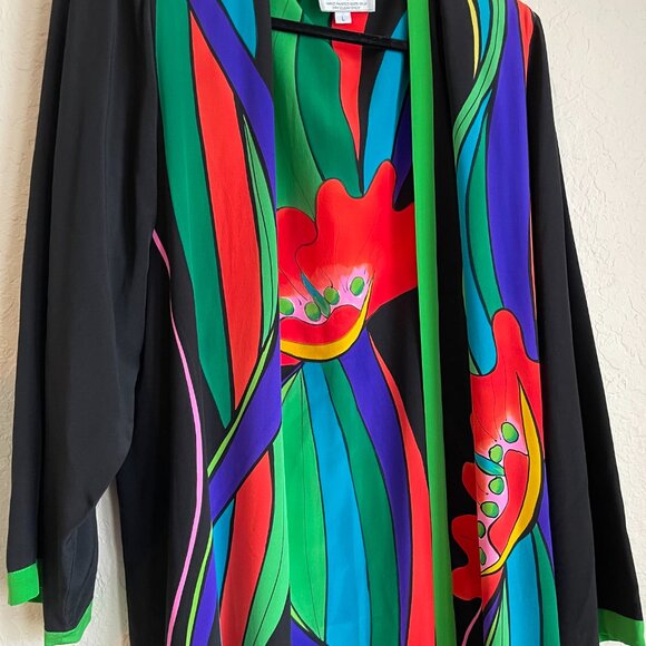 Vintage Yolanda Lorente Hand Painted 100% Silk Open Duster/Kimono Wrap Coverup L - Picture 3 of 10